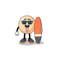 Mascot cartoon of soy bean as a surfer vector