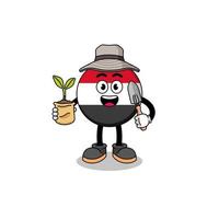 Illustration of yemen flag cartoon holding a plant seed vector