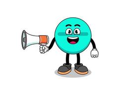 medicine tablet cartoon illustration holding megaphone vector