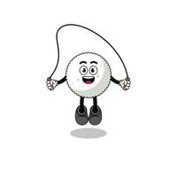 rice ball mascot cartoon is playing skipping rope vector