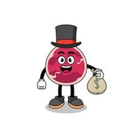 meat mascot illustration rich man holding a money sack vector