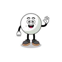 rice ball cartoon doing wave hand gesture vector