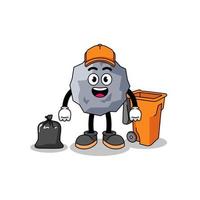 Illustration of stone cartoon as a garbage collector vector