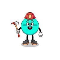 Cartoon mascot of medicine tablet firefighter vector