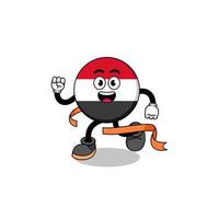 caricatura de mascota de la bandera de yemen corriendo en la línea de meta vector