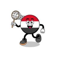 Cartoon of yemen flag catching a butterfly vector