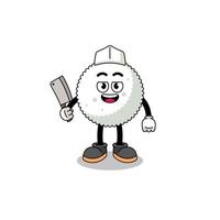 Mascot of rice ball as a butcher vector