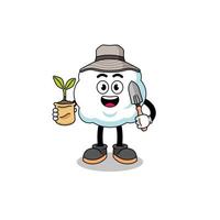 Illustration of cloud cartoon holding a plant seed vector