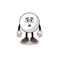 rice ball cartoon illustration with sad face vector