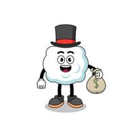 cloud mascot illustration rich man holding a money sack vector