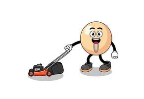 soy bean illustration cartoon holding lawn mower vector