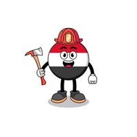 Cartoon mascot of yemen flag firefighter vector