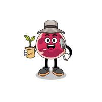 Illustration of meat cartoon holding a plant seed vector