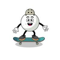 rice ball mascot playing a skateboard vector