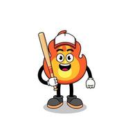 fire mascot cartoon as a baseball player vector