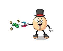 ilustración de personaje de soja atrapando dinero con un imán vector
