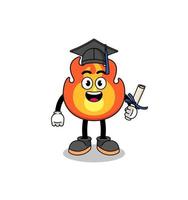 fire mascot with graduation pose vector