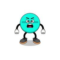 medicine tablet cartoon illustration with angry expression vector