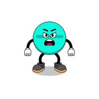 medicine tablet cartoon illustration with angry expression vector