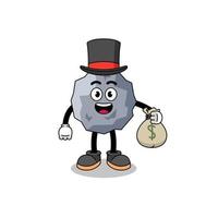 ilustración de mascota de piedra hombre rico sosteniendo un saco de dinero vector