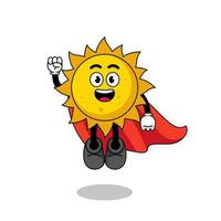 sun cartoon with flying superhero vector