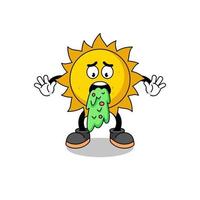 sun mascot cartoon vomiting vector