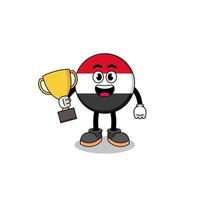 Cartoon mascot of yemen flag holding a trophy vector