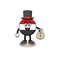 yemen flag mascot illustration rich man holding a money sack vector