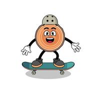 wood trunk mascot playing a skateboard vector