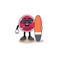 Mascot cartoon of meat as a surfer vector