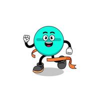 Mascot cartoon of medicine tablet running on finish line vector