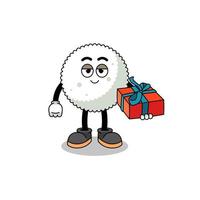 rice ball mascot illustration giving a gift vector