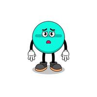 medicine tablet cartoon illustration with sad face vector