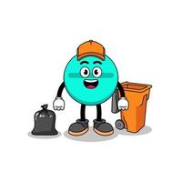 Illustration of medicine tablet cartoon as a garbage collector vector