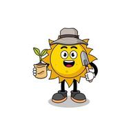 Illustration of sun cartoon holding a plant seed vector