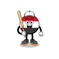 caricatura de la mascota de la bandera de yemen como jugador de béisbol vector