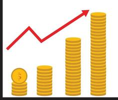 coin stack money graph up flat icon on white background. coin stack money graph up sign. vector