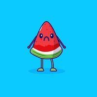 cartoon character watermelon sad expression vector