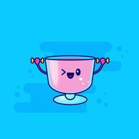 pink drink cartoon character lifting weights vector