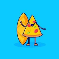 surfing pizza cartoon character vector