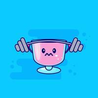 pink drink cartoon character lifting weights vector