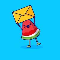 watermelon cartoon character holding a letter vector