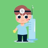 little doctor character holding a syringe vector