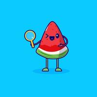 watermelon cartoon character holding a magnifying glass vector