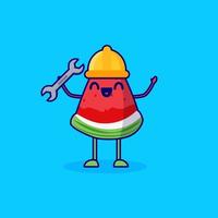 watermelon cartoon character holding utensil vector