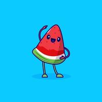 cartoon cute watermelon fruit yoga vector