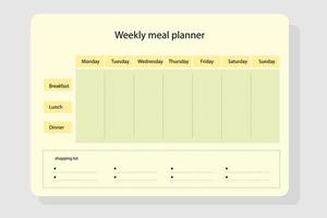 Weekly Menu Meal planner vector