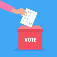 Hand puts vote bulletin into vote box vector