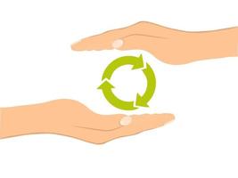 Two hands holding green recycle symbol vector