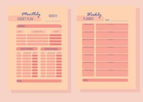 Personal monthly and weekly budget planner in a4 format. vector